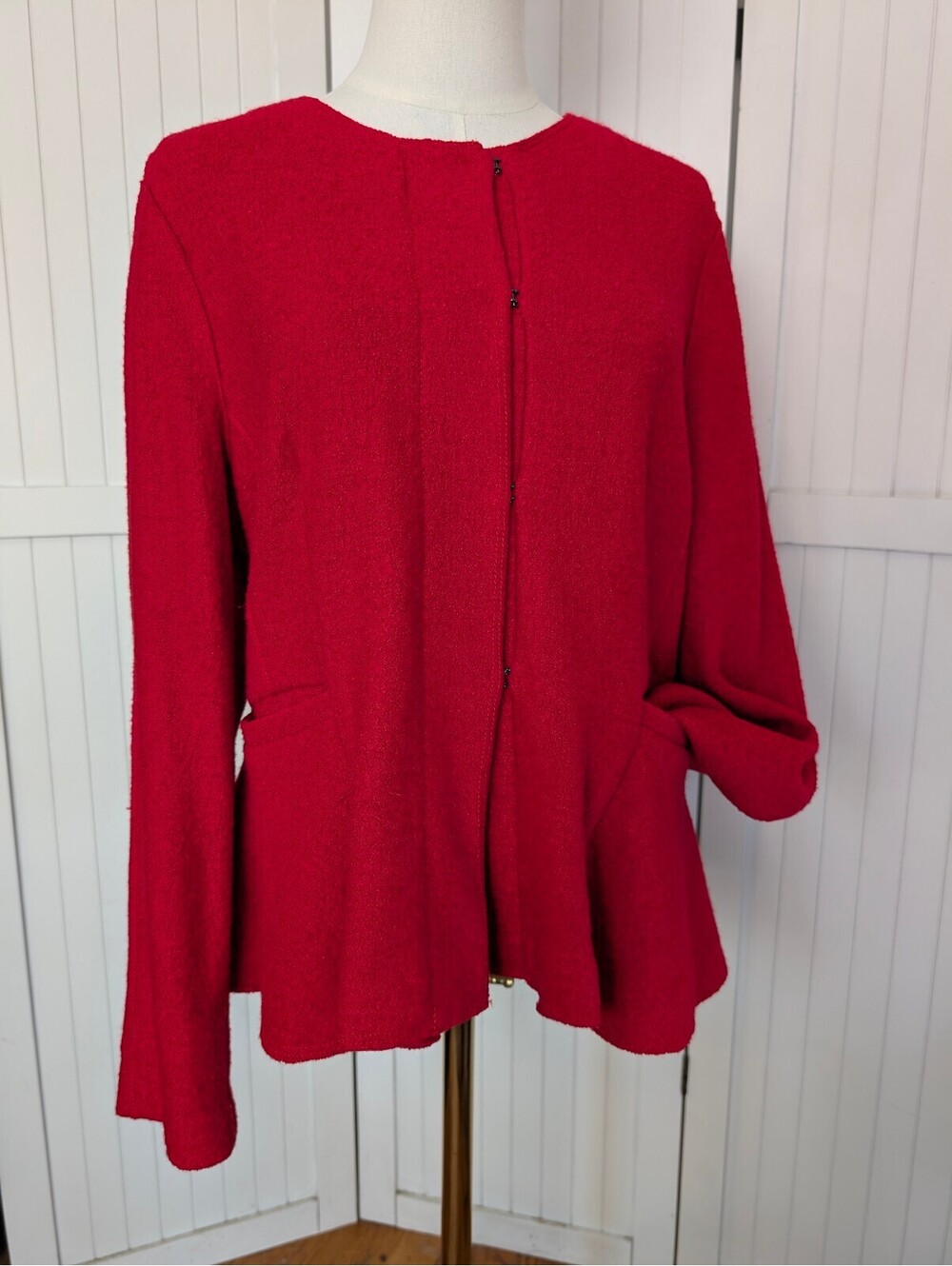 Ann Taylor Red Wool Blend Peplum Jacket Womens Size 10 Hook Eye Career Office